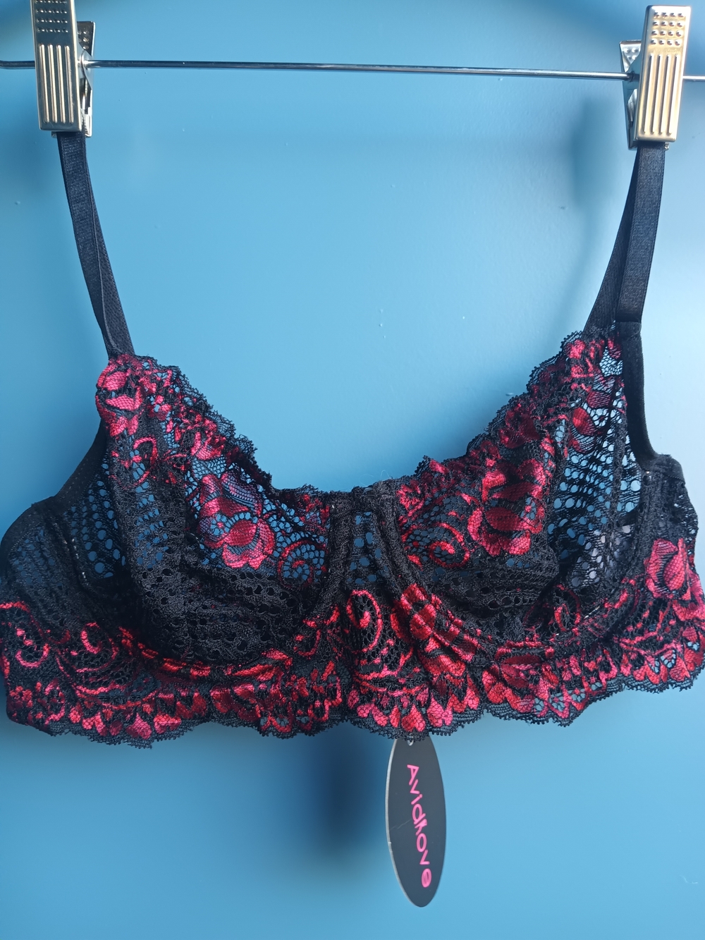 AvidLove Black & Red Floral Lace Underwire Bra